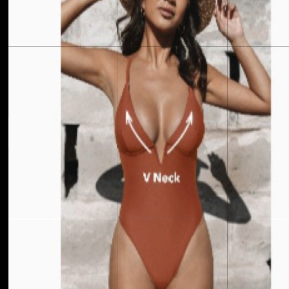 Cupshe Rust V-Neck One Piece Swimsuit